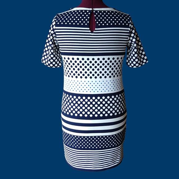 Banana Republic Stripe and Dot Shift Dress XS retro keyhole navy white boat neck - Picture 6 of 16
